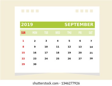 Calendar Month september 2019 Vector.