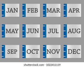  Calendar month set  icon on grey and blue color