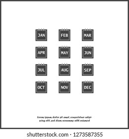 Calendar month set  icon on white isolated background. Layers grouped for easy editing illustration. For your design.