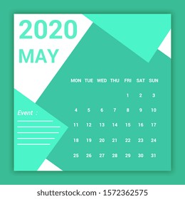calendar month template. printout square paper calendar. vector illustration