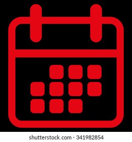 Calendar Month vector icon. Style is flat symbol, red color, rounded angles, black background.
