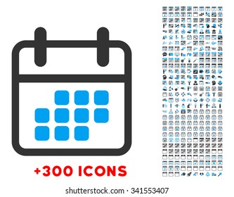 Calendar Month vector pictogram with additional 300 date and time management icons. Style is bicolor flat symbols, blue and gray colors, rounded angles, white background.