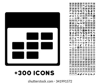 Calendar Month vector pictogram with additional 300 date and time management icons. Style is flat symbols, black color, rounded angles, white background.