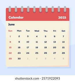 Calendar Monthly June 2025 Vector Illustration