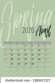 Calendar monthly week start sunday with hand drawn spring month: april. Template for your design