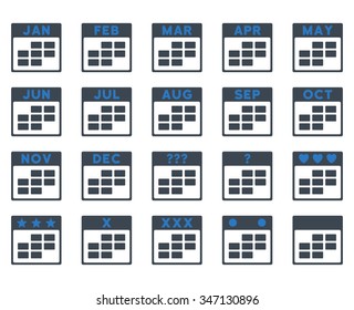Calendar Months vector icon. Style is bicolor flat symbols, smooth blue colors, rounded angles, white background.