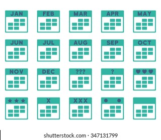 Calendar Months vector icon. Style is bicolor flat symbols, cobalt and cyan colors, rounded angles, white background.