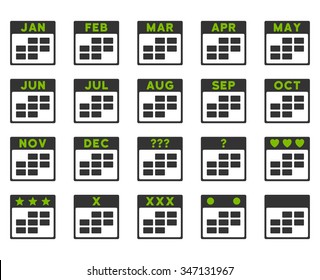 Calendar Months vector icon. Style is bicolor flat symbols, eco green and gray colors, rounded angles, white background.