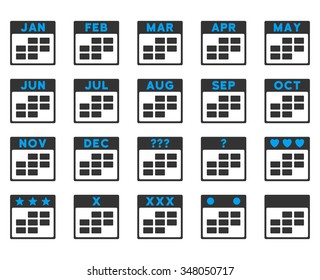 Calendar Months vector icon. Style is bicolor flat symbols, blue and gray colors, rounded angles, white background.
