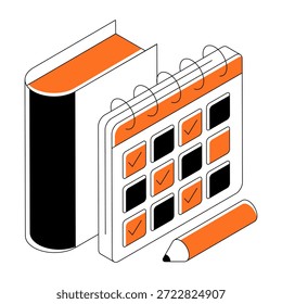Calendário e mortarboard, ilustração do calendário do estudo