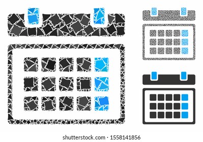 Calendar mosaic of tuberous items in variable sizes and shades, based on calendar icon. Vector tuberous items are united into collage. Calendar icons collage with dotted pattern.