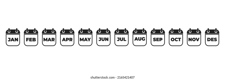 Calendar mounts isolated vector icons on white background.  Collection of calendar symbols. Vector icon. Flat, black  calendar, icon set for the mounts. Week calendar schedule .10 eps