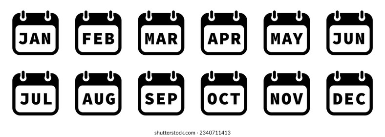 Calendar mounts set. Collection of calendar symbols. Wek calendar schedule. Flat, black calendar.Set for the mounts. Vector illustration.