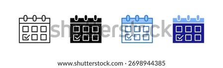 Calendar Multiple Style Icon Set Vector