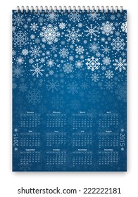 Calendar for New 2015 year -  vector design template in a3-a4 poster size proportion with snowflakes design
