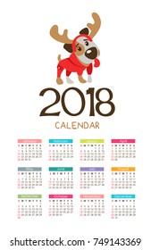 The calendar for the new 2018. Symbol of the year of the dog. Funny dog Jack Russell Terrier.