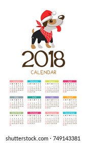 The calendar for the new 2018. Symbol of the year of the dog. Funny dog Jack Russell Terrier.