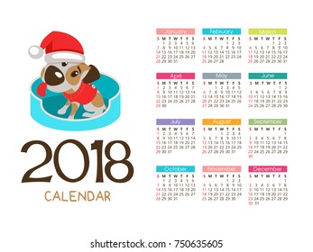 The calendar for the new 2018. Symbol of the year of the dog. Funny dog Jack Russell Terrier.