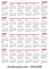 Calendar, New Year 2009, 2010, 2011, 2012