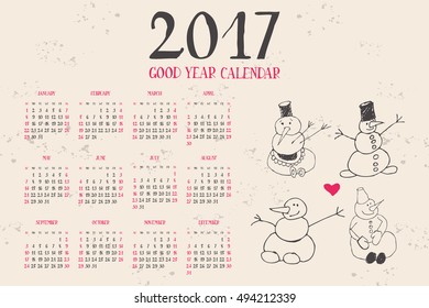 calendar for New Year 2017.