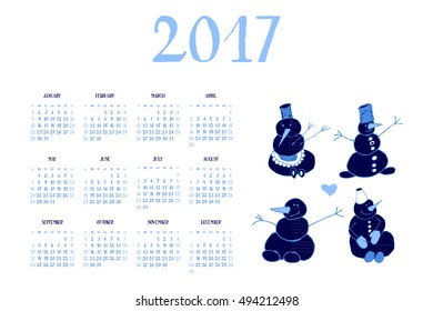 calendar for New Year 2017.