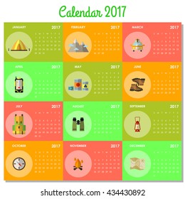Calendar new year 2017 with camping icon landscape version