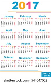 Calendar for the new year. 2017. Grid. Date. For your design.