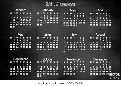 Calendar for the new year. 2017. On the chalkboard. For your design.