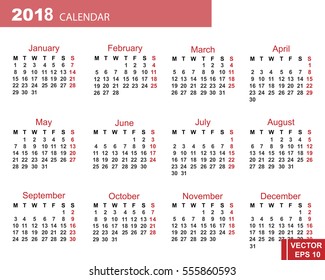 The calendar. New Year. 2018. Date. For your design.