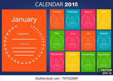 The calendar. New Year. 2018. Date. Round. For your design.