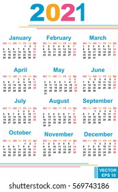 The calendar. New Year 2021 date. For your design.