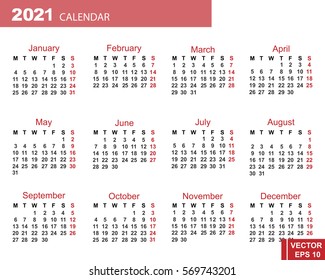 The calendar. New Year 2021 date. For your design.