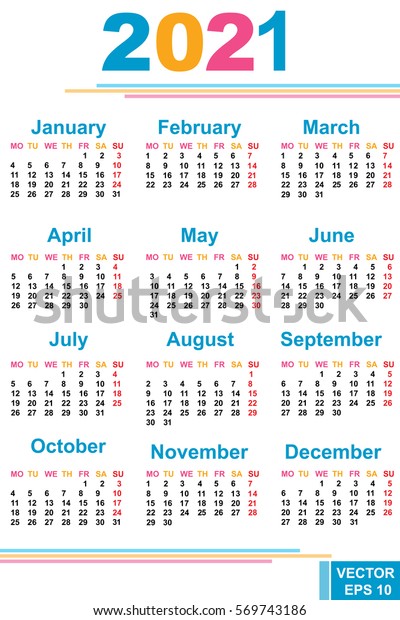 Calendar New Year 2021 Date Your Stock Vector Royalty Free 569743186