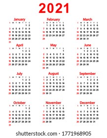 Calendario del Año Nuevo 2021. Ilustración vectorial para el diseño.