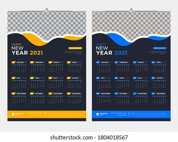 Calendar for new year 2021. Wall calendar planner template and set of 12 months