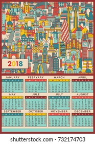 Calendar. New year calendar. Travel and tourism background. Vector illustration