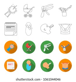 Calendar, newborn, stomach massage, artificial feeding. Pregnancy set collection icons in outline,flet style vector symbol stock illustration web.