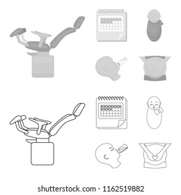 Calendar, newborn, stomach massage, artificial feeding. Pregnancy set collection icons in outline,monochrome style vector symbol stock illustration web.