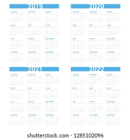 Calendar next 4 year simple style on white background. Week starts Sunday.