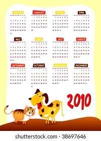 Calendar of next year with cute dog and cat. Vector, English language