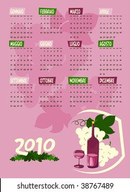 Calendar of next year with grapes and wine. Vector, Italian language