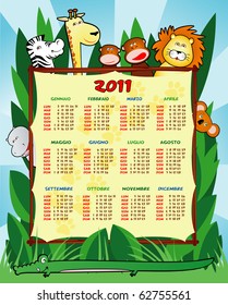 Calendar of next year with wild animals, in Italian. Vector