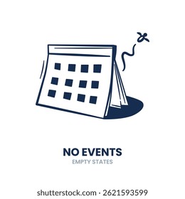Calendário, nenhum evento, calendário vazio, agenda, compromissos, nenhuma tarefa, nenhuma reunião, agenda livre. Ilustração de vetor