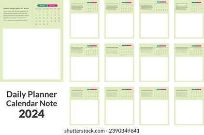 Calendar Note Daily Planner 2024 vector design template. Desk calendar, writable calendar.
