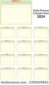 Calendar Note Daily Planner 2024 vector design template. Desk calendar, writable calendar.