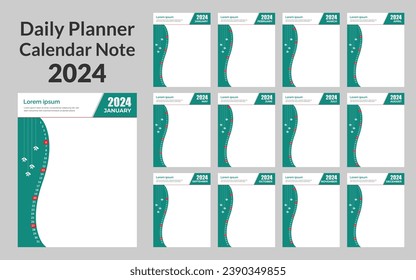 Calendar Note Daily Planner 2024 vector design template. Desk calendar, writable calendar.