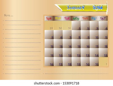 Calendar note of month on january 2014