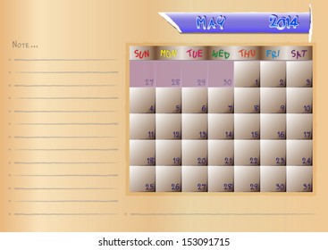 Calendar note of month on may 2014