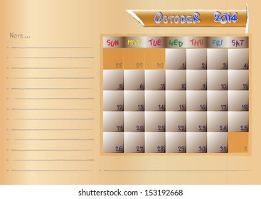 Calendar note of month on october 2014