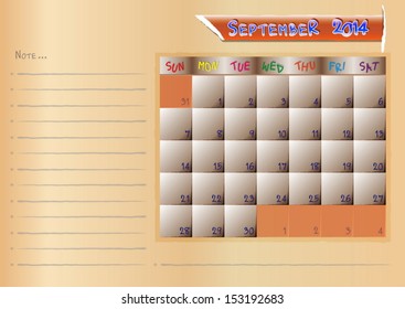 Calendar note of month on september 2014